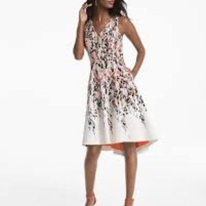 FLORAL PRINTED HI-LO FIT AND FLARE DRESS